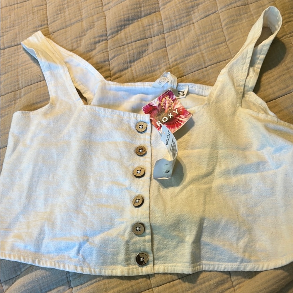 Roxy White Button-Up Tank Top